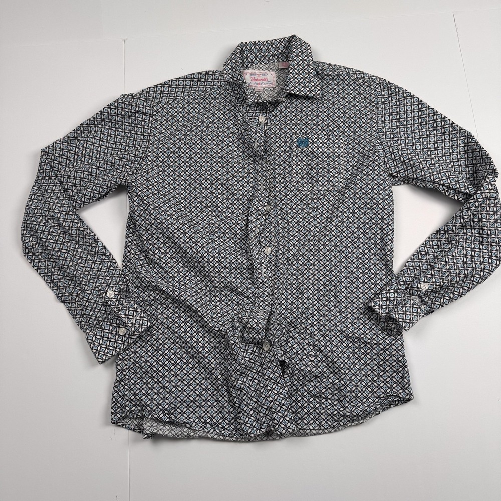 Panhandle Shirt Mens Medium Blue Black Geometric Western Button Down Cotton